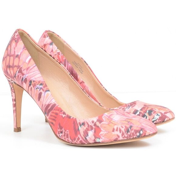 J.Crew Fabric Leather Pink Floral Made in Italy Pointy Toe Pumps Heels Women's 7 - Picture 2 of 10